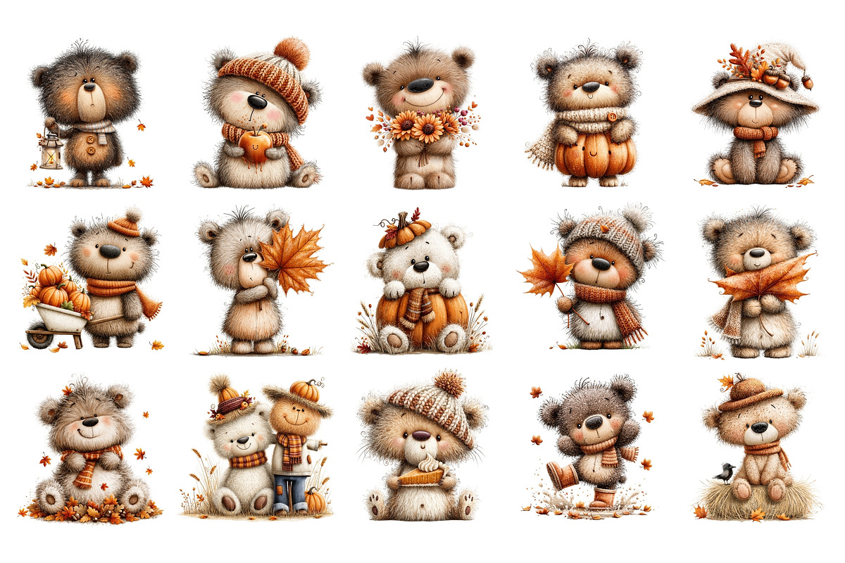 Cute Autumn Bear PNG Clipart Bundle, a Seasonal Illustration by Nicolle's Colorful Art (Photo 5 of 5)