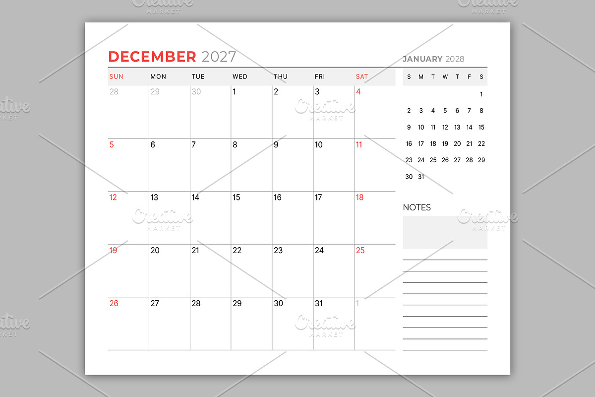 2027 Vector Calendar | Planner, a Texture Illustration by mikhailmorosin (Photo 3 of 6)