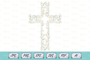 Floral Christian Cross Line Art SVG, a Decorative Illustration by Ghagra
