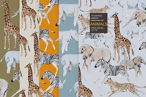 Animal watercolor seamless pack