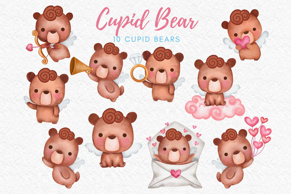 Cupid bear watercolor clipart, an Illustration by AkiraVilla (Photo 2 of 13)