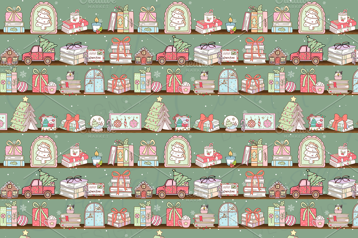 Bookish Christmas Seamless Pattern, a Pattern Graphic by Coastal 5 Designs (Photo 2 of 3)