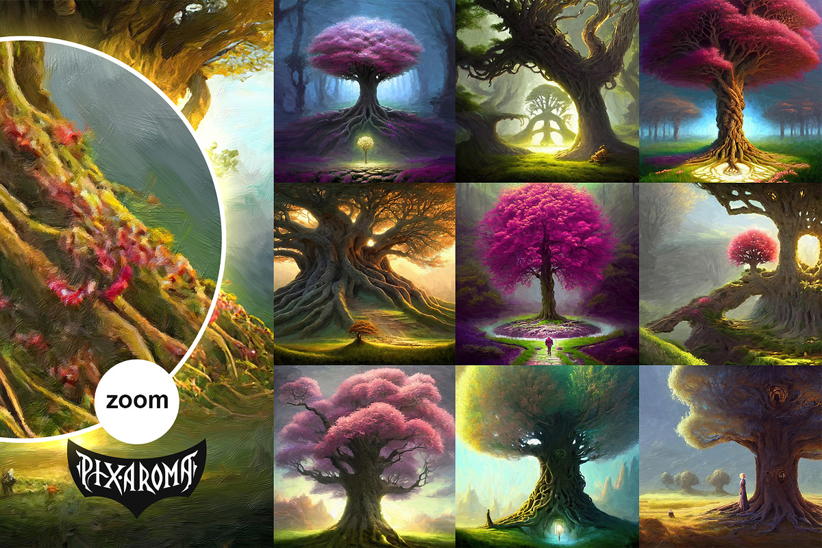 100 Fantasy Trees - Oil Painting Art, an Illustration by pixaroma (Photo 3 of 18)
