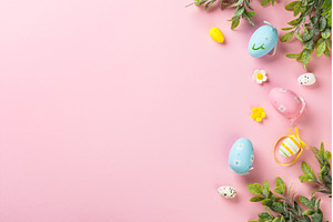 Easter eggs on colored background., a Holiday Photo by Nadia-nb