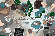 I Love Coffee Clipart, a Food Illustration by GlamArtZhanna (Thumbnail 1 of 3)