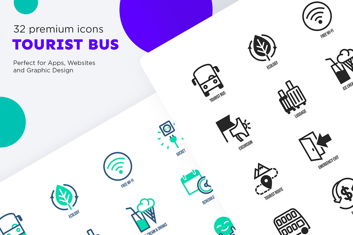 Tourist Bus | 32 Icons Set, an Outline Icon by Marina Silence (Photo 13 of 17)