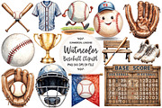 Watercolor Baseball Clipart, an Illustration by OK Design (Thumbnail 1 of 5)