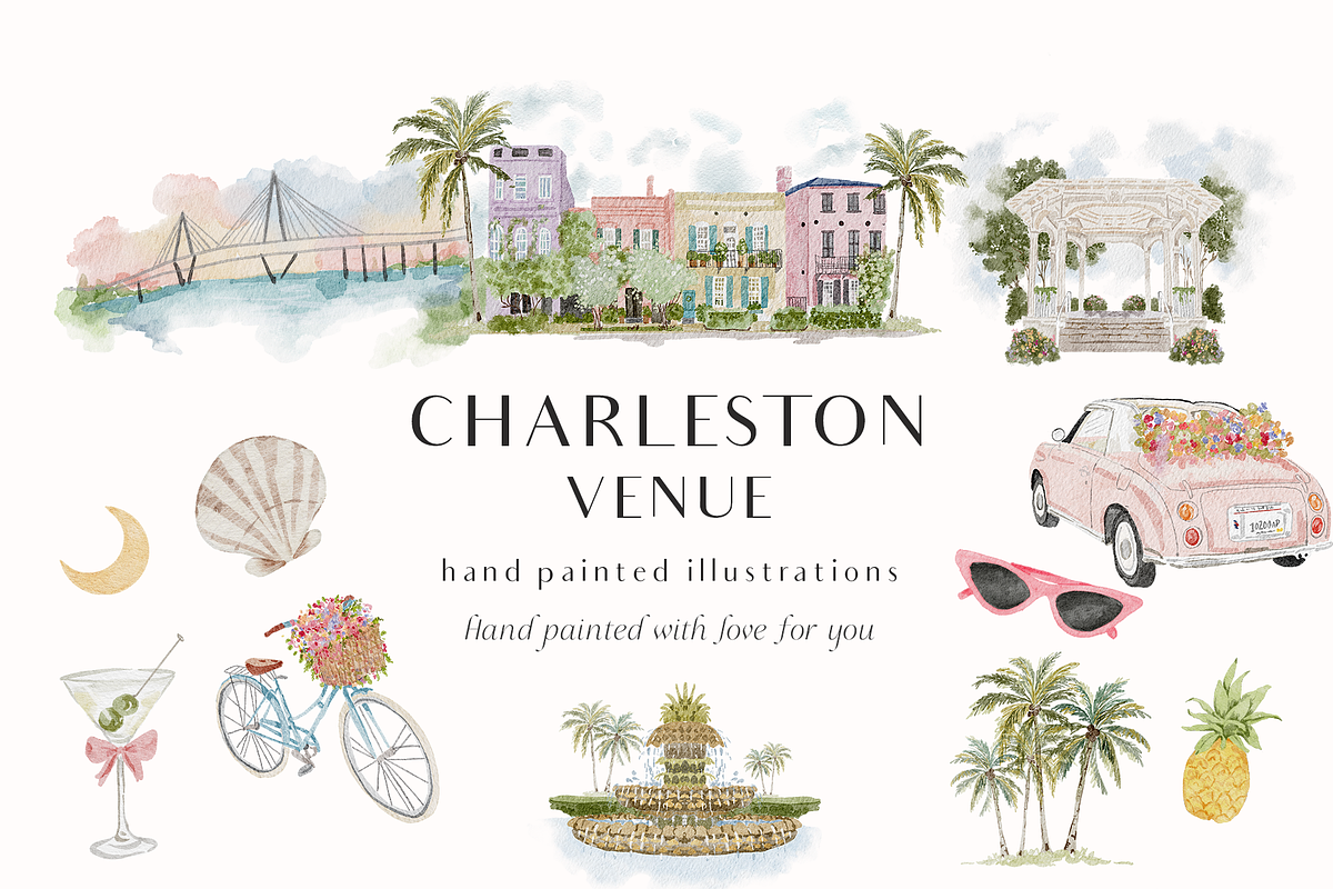 Watercolor charleston wedding venue, an Object Graphic by Grace Noboa Illustrations (Photo 1 of 8)