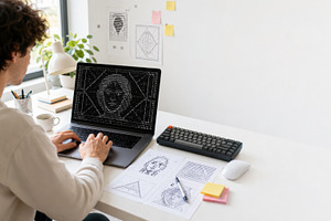 Man working on ASCII art design at d, a Photo by Dvoevnore photos