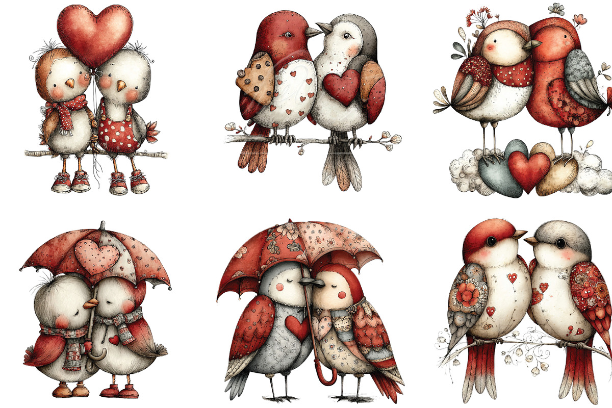 Whimsical Valentine Love Birds PNG, an Illustration by CraftArtStudio (Photo 5 of 6)