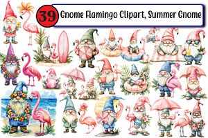 Gnome Flamingo Clipart, summer gnome, an Illustration by Design Market