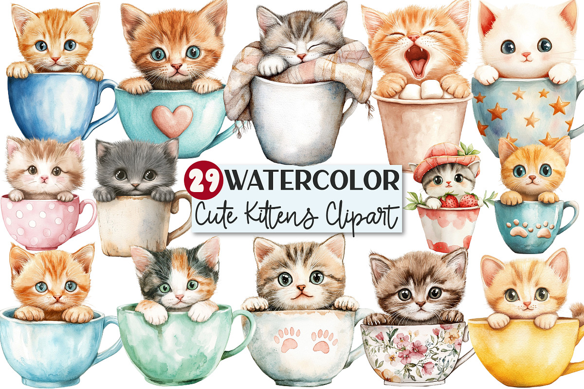 Cute Kittens in Cup Clipart, an Illustration by Rose Art (Photo 1 of 4)