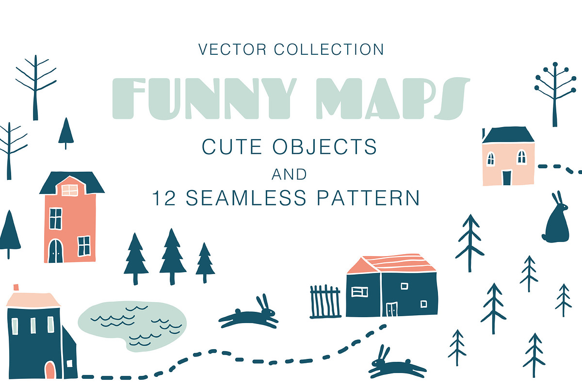 FUNNY MAPS vector elements, patterns, a Pattern Graphic by Lena Nikolaeva