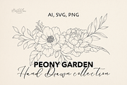 PEONY GARDEN LINE ART, an Object Graphic by CaraulanStore (Thumbnail 1 of 8)