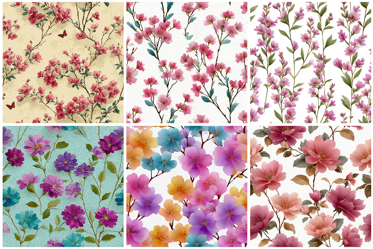 Pastel Floral Digital Paper Collecti, a Texture Graphic by CitraGraphics (Photo 2 of 6)