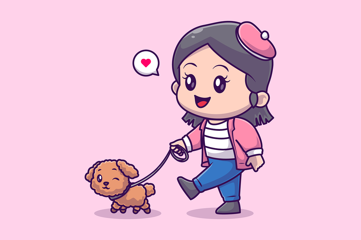 Cute Girl Walking With Poodle Dog, a Person Illustration by Catalyst Labs