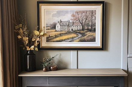 Artwork in a frame in the English countryside style, art and hom, a Photo by Anneleven