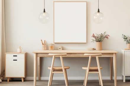 Kitchen framed picture canvas mockup. A minimalist dining area featuring a ligh, a Household Mockup by Textures & Backgrounds