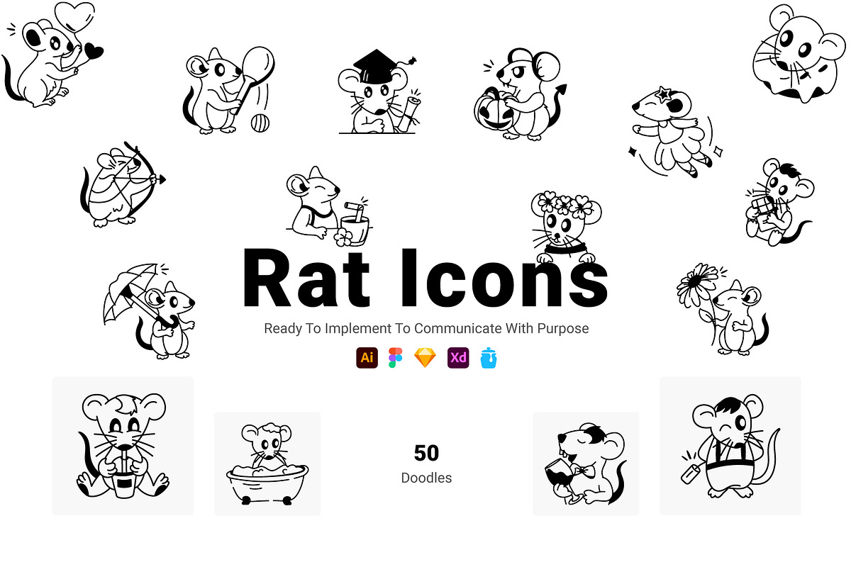 50 Rat Icons, an Outline Icon by Prosymbols (Photo 1 of 5)