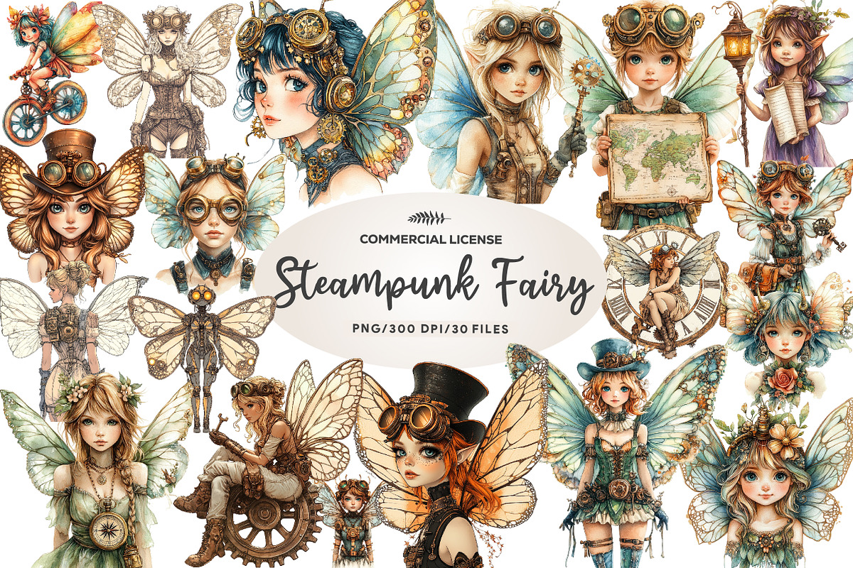 Steampunk Fairy Clipart PNG, an Illustration by CreationArt (Photo 1 of 5)