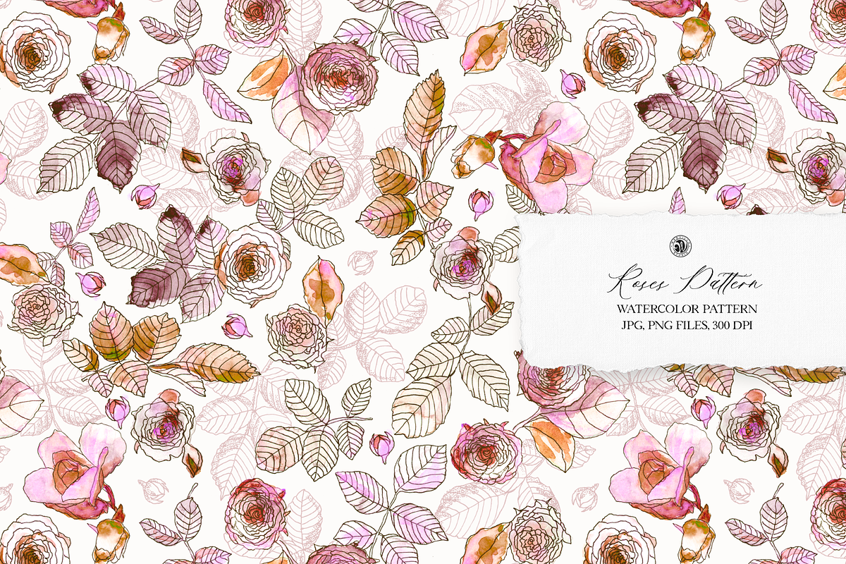 Watercolor Roses Pattern, a Pattern Graphic by Webvilla Studio (Photo 1 of 7)