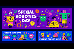 Kids game banners with robots, a Technology Illustration by Buch&Bee