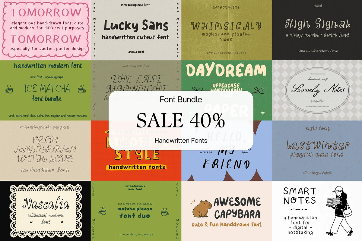 Font Bundle 16 in 1 +extra, a Handwritten Font by Ashiya Pixel (Photo 1 of 7)