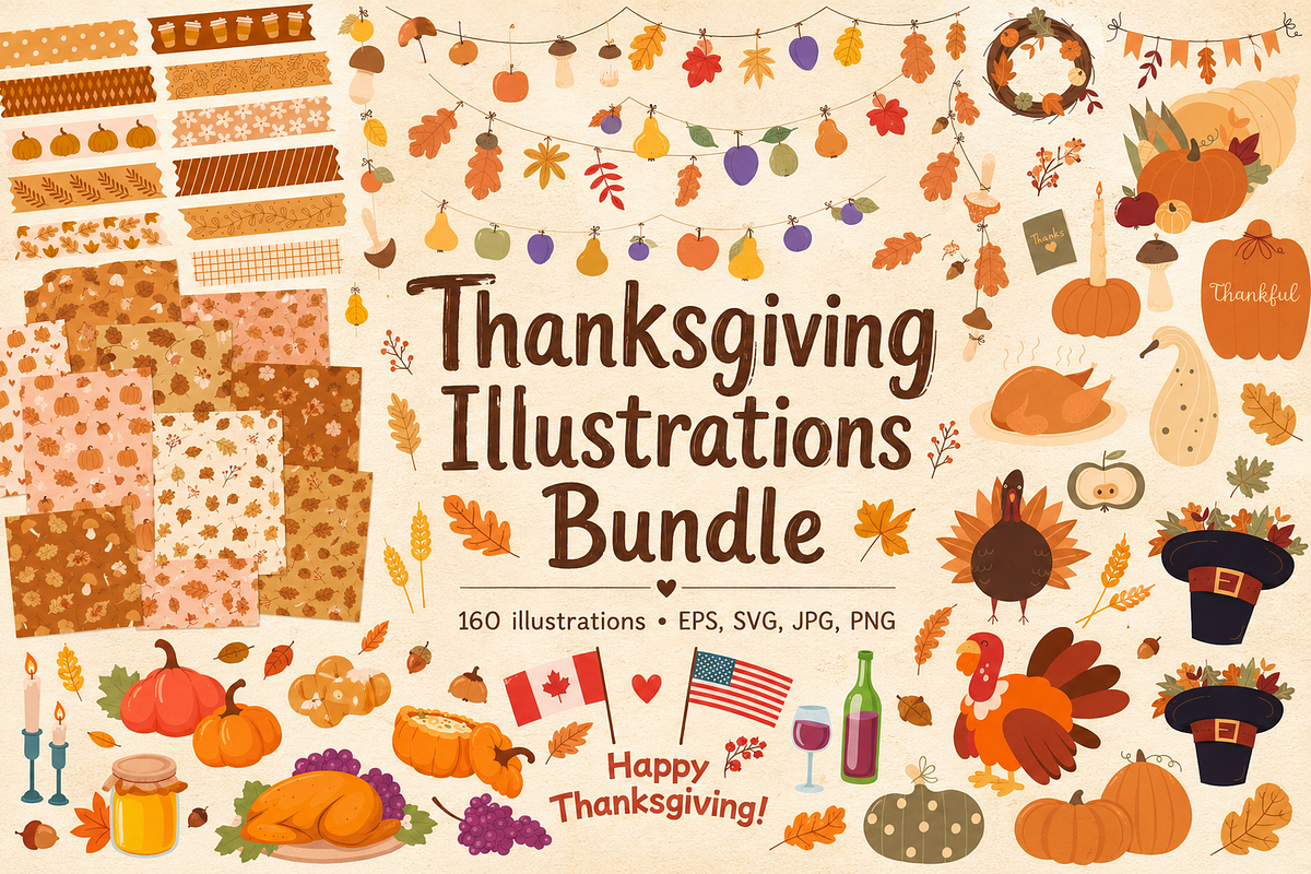 Thanksgiving Illustrations Bundle, a Seasonal Illustration by Anna Studio (Photo 1 of 13)