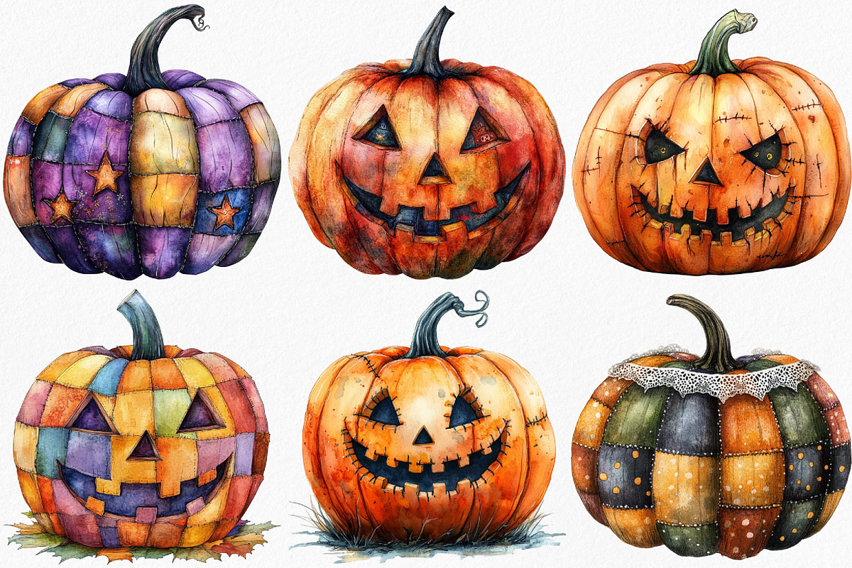 Halloween Patchwork Pumpkin Clipart, an Illustration by Canvas Craft (Photo 9 of 9)