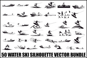 Water Ski Silhouette Vector Bundle, an Illustration by Designs_River