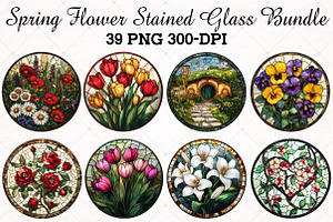 Spring Flower Stained Glass Bundle, an Illustration by RobertsArt