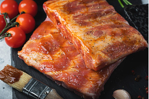 Ready for BBQ raw pork spare ribs, a Food & Drink Photo by Budarinphoto