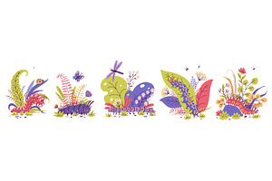 Cartoon caterpillars on floral, an Animal Illustration by Sabelskaya