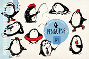 Penguins in engraving style Holidays, an Animal Illustration by Alena Kaz (Thumbnail 1 of 4)