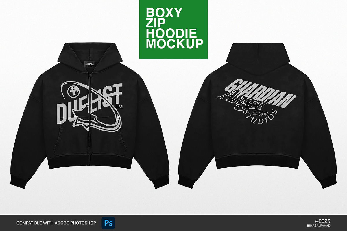 Zipper Hoodie Mockup | Boxy Cut, a Hoody Mockup by Irhasalfahad (Photo 2 of 5)