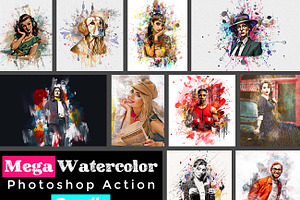 Mega Watercolor Ps Action Bundle, an Action Add-On by Studio Retouch