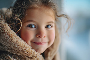 Smiling girl in cozy winter coat, a Person Photo by AlyaAnd