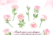 Watercolor pink roses and leaves, an Illustration by OlDm_Shop (Thumbnail 9 of 10)