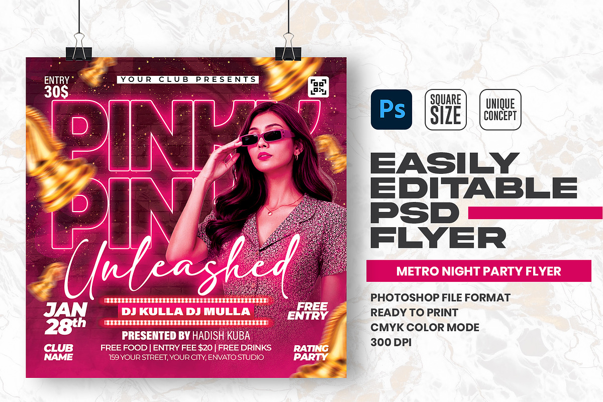 Pink Unleashed Party Flyer Design, a Flyer Template by Shajib Shikder (Photo 1 of 2)