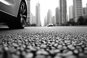 Close-up of a car's wheel on a deserted city street, highlighting the texture o, a Background Photo by ImageMir