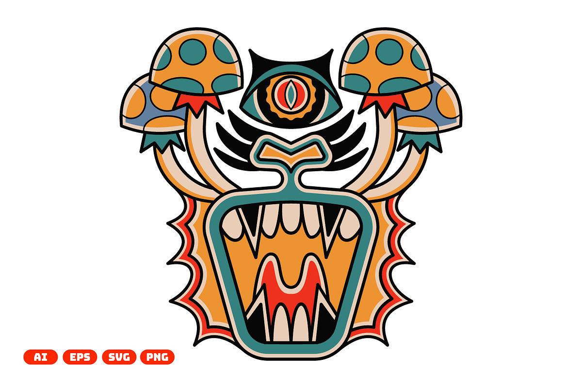 Mushroom Monster Tattoo Illustration, an Object Illustration by aditvest