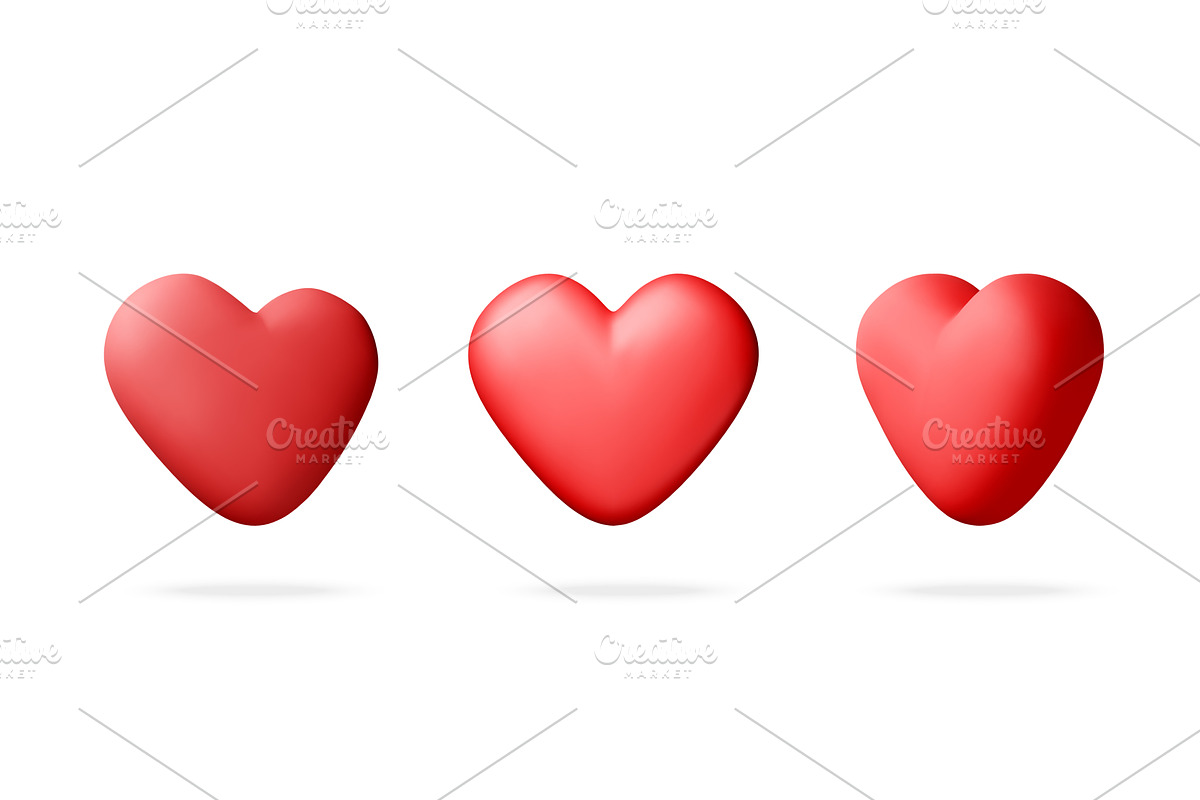 Set of 3d red hearts in different, an Object Illustration by Abscent