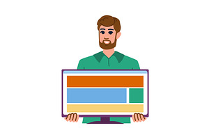 Web designer holding computer screen, a Technology Illustration by pikepicture