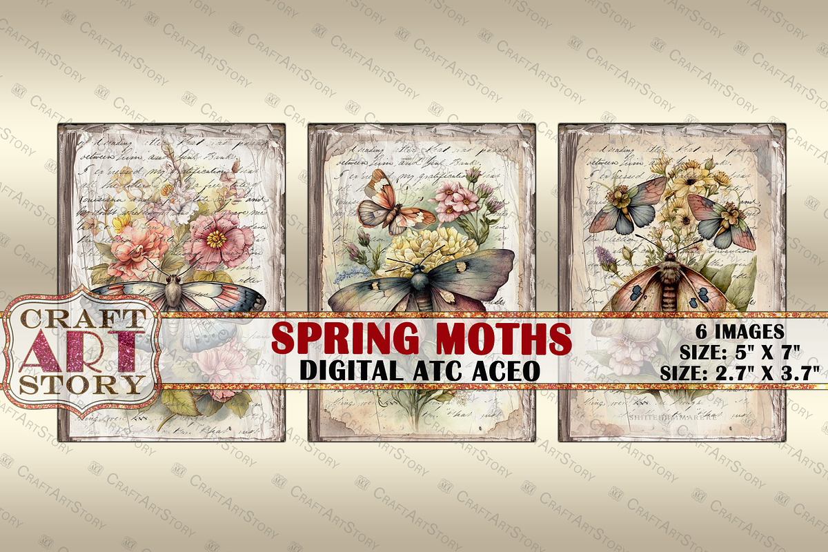 Spring moths card set,Collage, an Object Illustration by CraftArtStory (Photo 3 of 3)