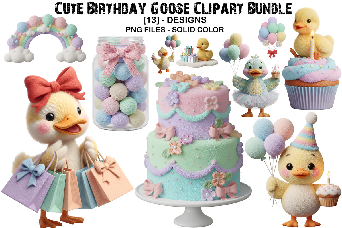 Cute Birthday Goose Clipart Bundle, an Illustration by GatewayDesign (Photo 1 of 3)