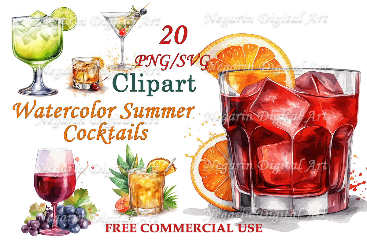 Tropical Watercolor Cocktail Clipart, an Object Graphic by Negarin Digital Art (Photo 1 of 9)