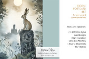 Ostara Hare Postcard Illustrations, a Seasonal Illustration by The Dutch Lady Designs (Thumbnail 3 of 7)