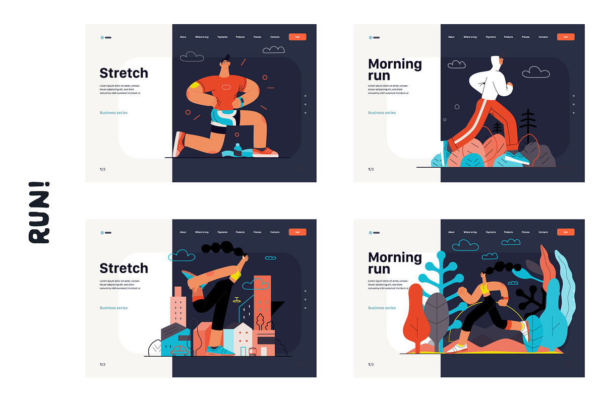 RUN! flat vector illustrations set, a Templates & Theme by Grivina's shop (Photo 16 of 24)