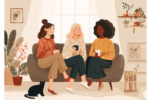 Woman friends drinking tea, a Person Illustration by Stock-Smart-Start