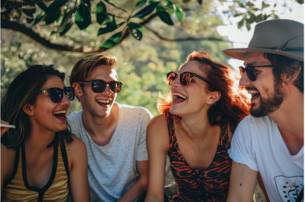 Group of happy friends laughing, a Nature Photo by Ylivdesign